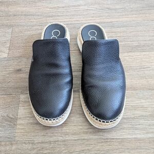 Calvin Klein Black Leather Slip-On Espadrilles Verif Mules Women Size 7